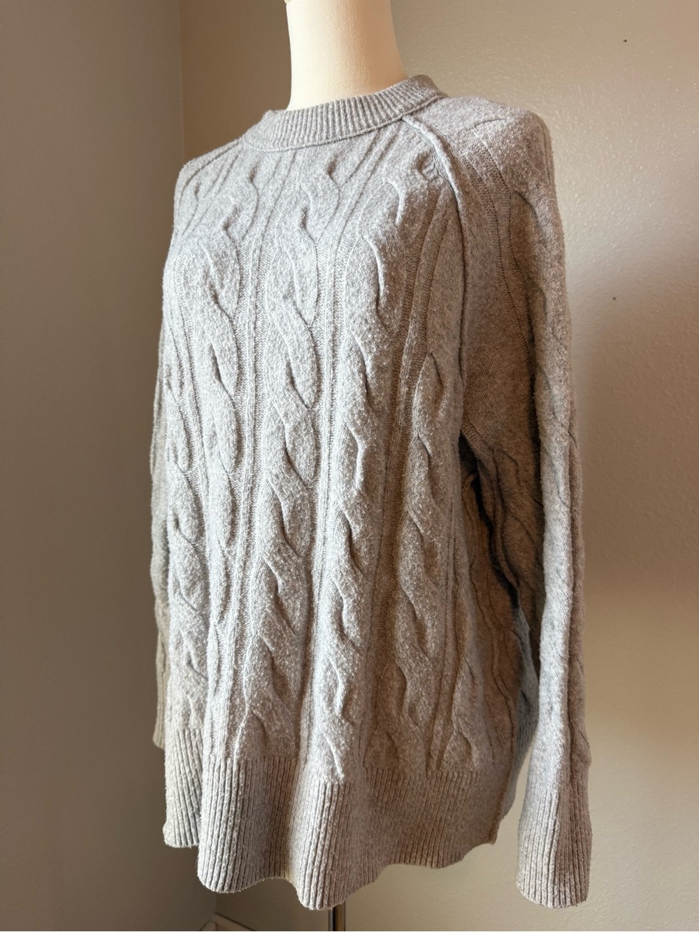 Aerie Cable Knit Crewneck Sweater Heather Gray Size S
